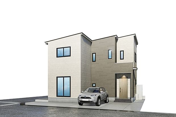 白を基調にグレーのアクセントを組み合わせた、柔らかく親しみやすい外観デザイン。デザイン性を兼ね備えたワンポイントになっています♪駐車は3台可能です!