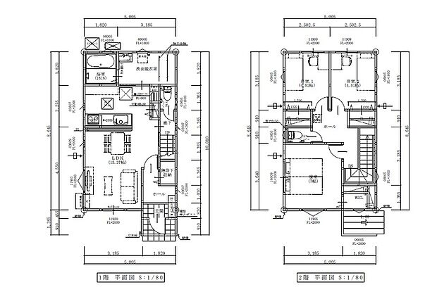 LDKは一体型で家族が集まって楽しい時間を過ごすのに最適な空間です。2階には、CL完備の3つの居室を配置!さらに、キッチン横収納やカウンター付き◎花粉の季節も安心のホスクリーン付洗面脱衣室。