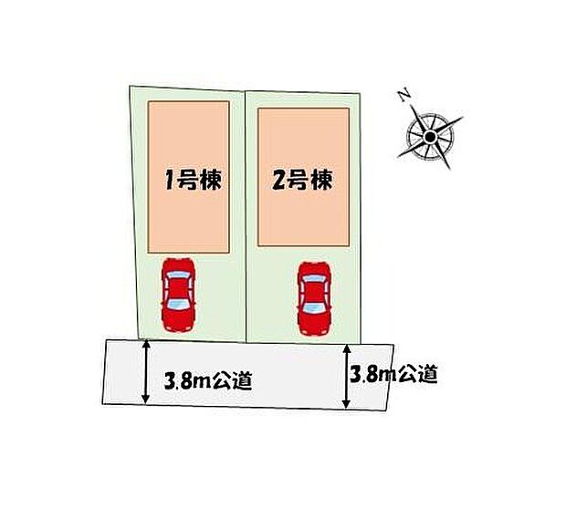 ≪全体区画図≫
カースペースあり♪南面道路で陽当たり良好♪

