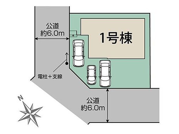 ≪全体区画図≫
角地につき陽当たり良好♪カースペース３台分♪