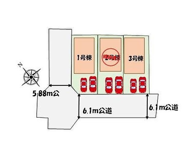 ≪全体区画図≫角地につき陽当たり良好♪カースペース２台分♪