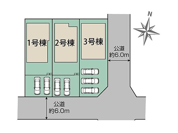 【全体区画図】カースペース２台分♪
角地に付き解放感溢れる日当たり良好な邸宅♪