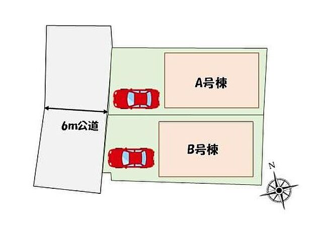 【全体区画図】カースペース2台分♪前面道路6mで駐車も楽々♪