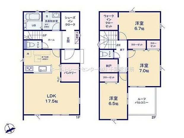 【3LDK】キッチンにはパントリー、玄関にはシューズインクローク、２階の居室にはウォークインクローゼットやサービスルーム完備で収納スペースには困りません♪
ルーフバルコニーで急な雨にも対応できます♪