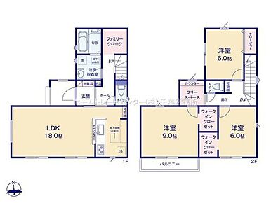 １階にはファミリークロークを設置♪洗濯・身支度の動線が大幅に短縮され、個人の部屋の収納を最小限に抑えられます♪
カウンター付きフリースペースやウォークインクローゼットなど完備しています♪ 
