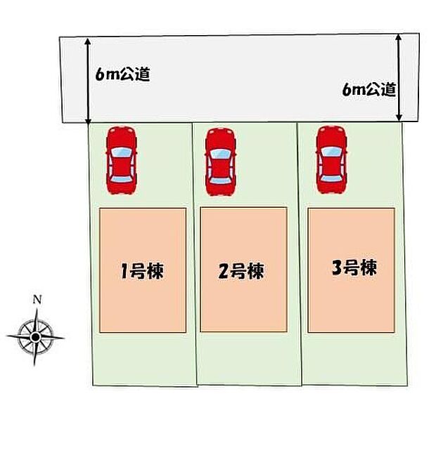 【全体区画図】カースペースあり♪3棟共きれいな整形地♪