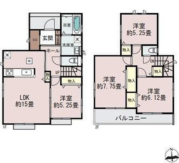 【4LDK】全居室収納完備でお部屋をすっきりお使いいただけます☆バルコニーは2部屋より出られて便利です☆玄関横のシューズクロークには、お部屋には持って入りたくないアウトドア用品の収納も可能です☆