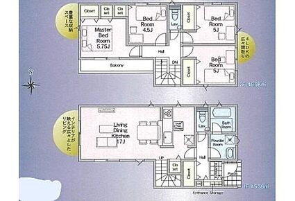 帰宅時・外出時の自然なコミュニケーションを育むリビングイン階段を採用。仲良し家族の画が浮かびます☆
2階に4部屋をまとめることで、ご家族それぞれのプライベート空間も保てますね☆ 