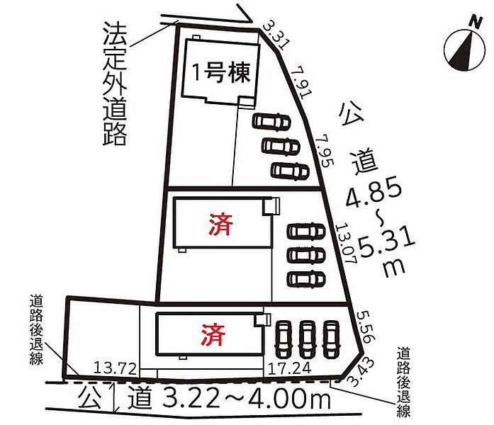 １号棟　２，３８０万円
２号棟　２，２８０万円
３号棟　２，３８０万円

並列３台分の駐車スペースを確保しました♪