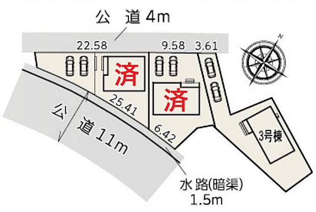 1号棟 ご成約済み
2号棟 ご成約済み
3号棟 2,080万円
2台駐車可能なカースペースあり♪