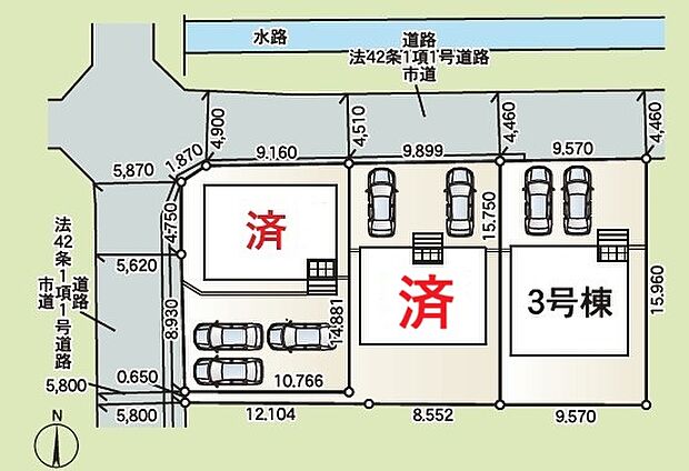 １号棟　ご成約済み
２号棟　ご成約済み
３号棟　２，３９０万円

２台～３台（号棟による）分の駐車スペースを確保しました♪

