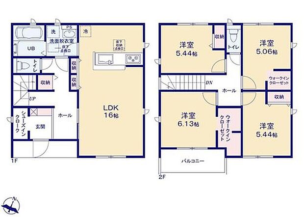 【4LDK】2階4部屋あり、お子様ひとりひとりにお部屋を与えられます♪
約16帖のLDK!対面キッチンからはLDK全体を見渡せます♪
シューズインクローク付きの玄関です♪