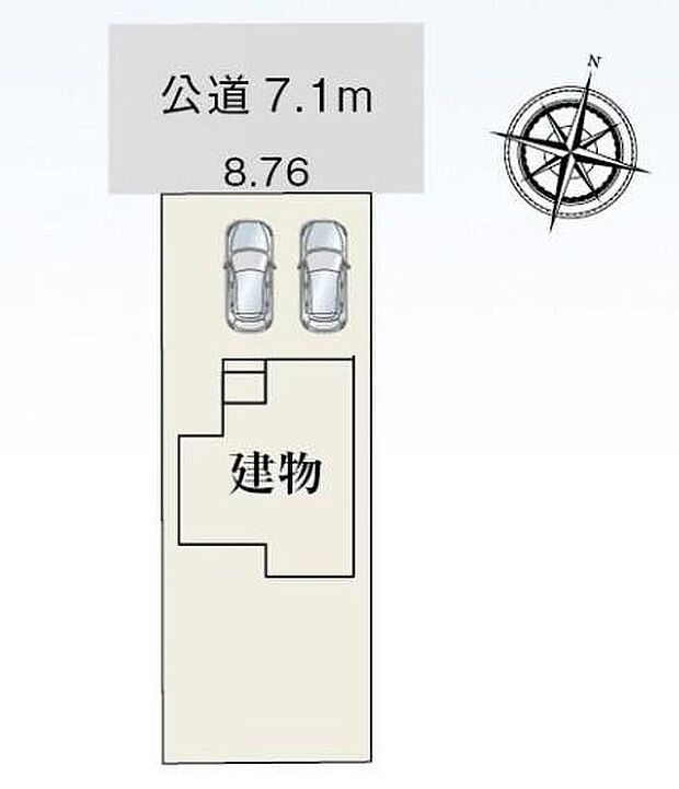 【全体区画図】１号棟　２，４８０万円

並列２台分のカースペースあり♪