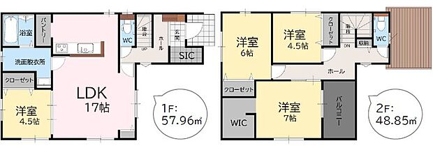 リビングと引き戸を開けた洋室を合わせると21帖の広々空間に！WICやSIC、パントリー付きで収納充実です！