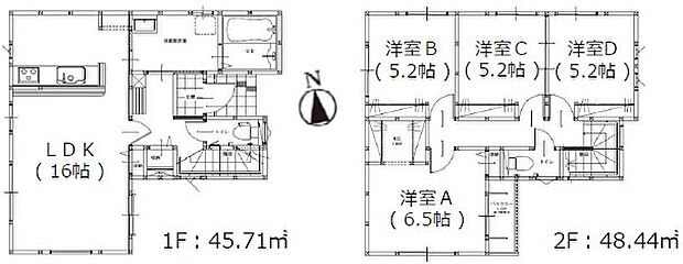 ２号棟：２階洋室は可動式間仕切りでライフスタイルに合わせて繋げることができ広々空間に！