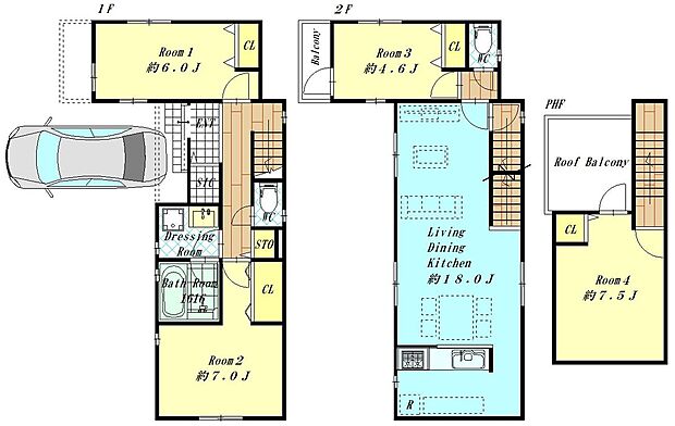 【【参考プラン（３階建て）】】建物本体価格 約2,500万円　延床面積１０１.７４m2　４LDK＋ルーフバルコニー付♪（別途費用：設計費、地盤調査・改良費、外構費）