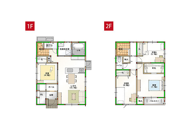 無駄のないシンプルな間取り、効率の良い家事導線で設計しました。※画像はイメージです。