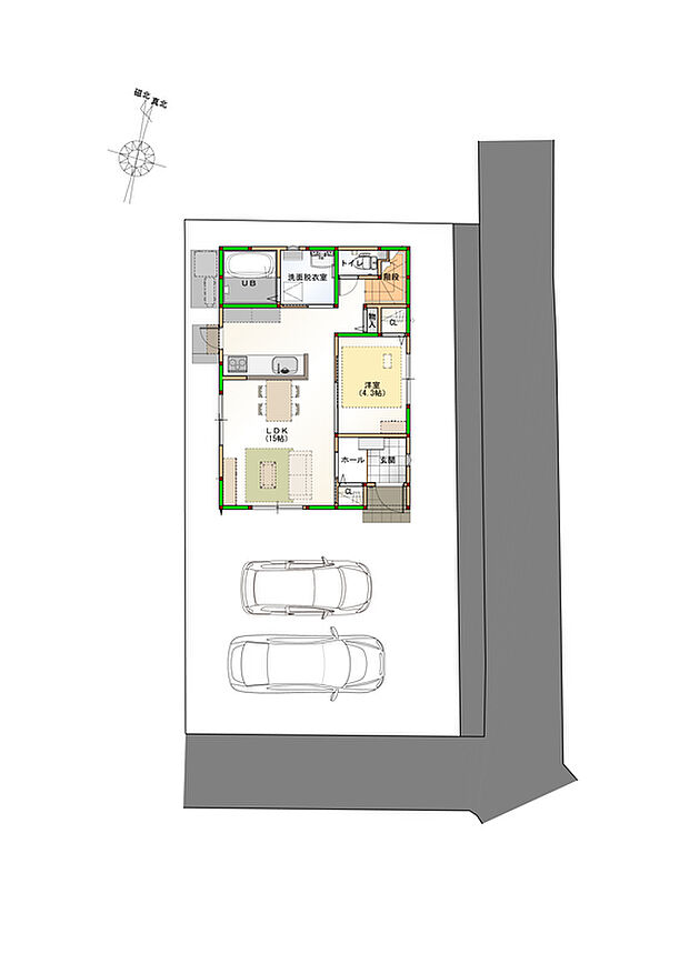 【区画図】広々としたカースペースは、駐車2台可能な広さを確保しています♪※画像はイメージです。