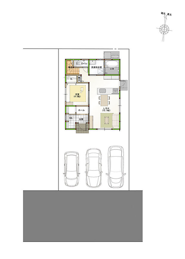 【区画図】カースペースは、駐車3台可能な広さを確保しています♪※画像はイメージです。