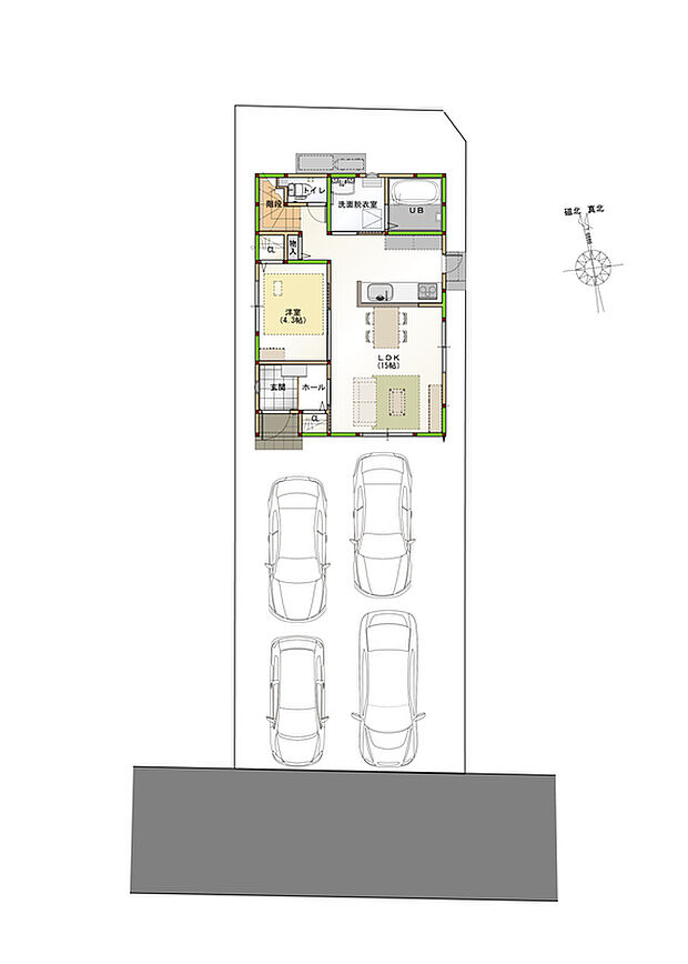 【区画図】(区画図)駐車4台可能なカースペース付き♪ ※画像はイメージです