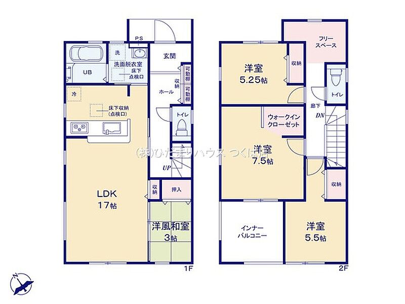 (1号棟)間取り図
4LDK、2階の寝室は7.5帖で広々と使えます！