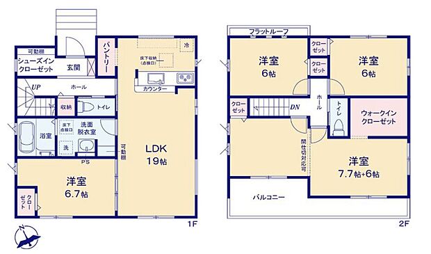 【4LDK】◇間取り図（2号棟）｜敷地面積：226.75（約68.59坪）　建物面積：129.12（約39.05坪）