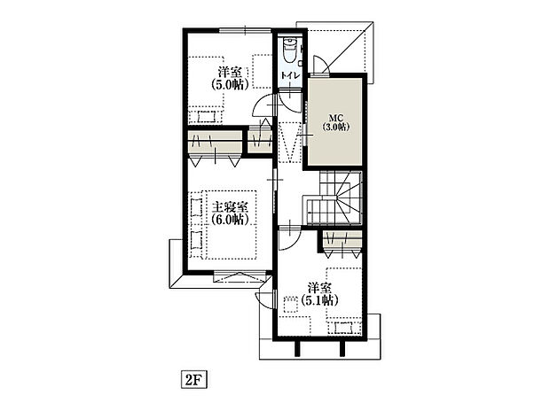 【2F】建物プラン例(区画No5)
土地価格7500万円、建物価格3860万円、建物面積88.59m2
本プランは一例で採用は土地ご購入者様の判断に委ねられます。
※家具調度品は価格に含まれません。詳しくは係員にお尋ね下さい。