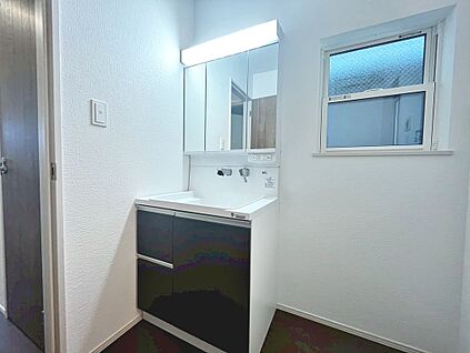 ３面鏡のシャワー付洗面台