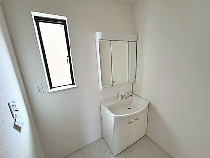 ３面鏡のシャワー付洗面台