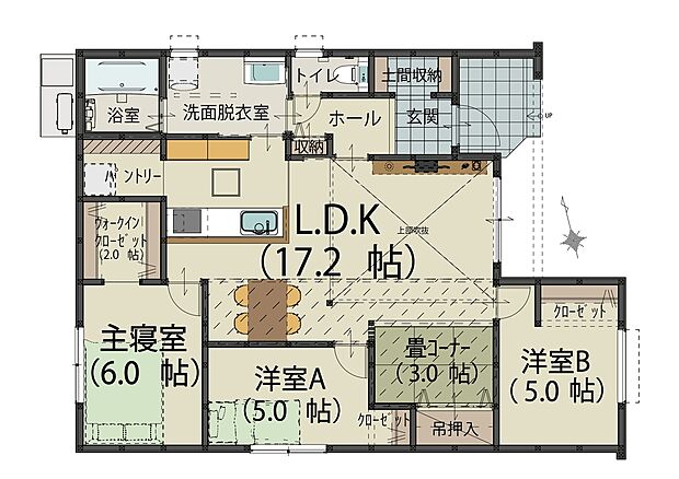 家事動線をコンパクトにまとめた平屋住宅です