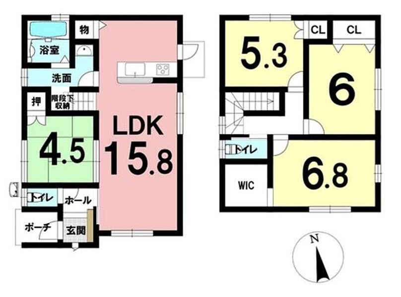 2498万円、4LDK+S、土地面積165.28m2、建物面積90.88m2
2階にトイレ完備。合理的で無駄の少ない間取りプランです。