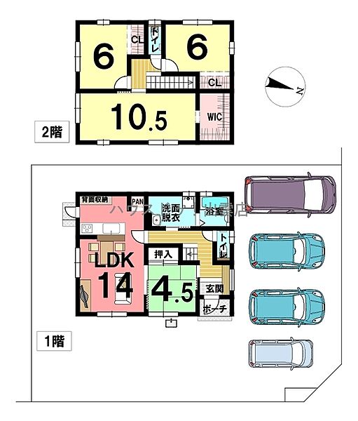 バルコニー付きのドライルームのある４LDK、2階にもトイレがあり、感染症対策にもなる間取りです。