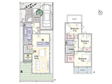 18.0帖のLDKの横に設けた2.0帖のワークスペースで、リモートワークや子どもの勉強ができるプランです。2ヵ所のウォークインクローゼットをはじめ、収納空間も豊富に揃えてます。 