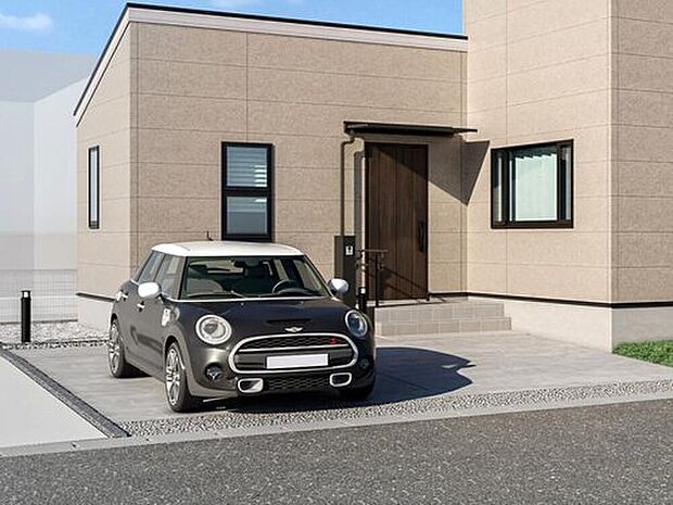 【【駐車スペース完成イメージ】】2台分を確保したスペースには、マイカーだけでなくセカンドカーや来客用の駐車スペースとして車が止められます。
※画像はイメージパースのため実際と異なる場合がございます