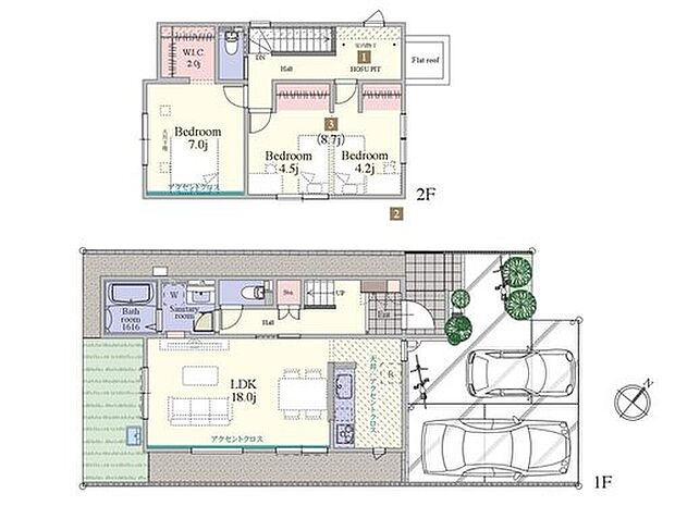 【2(3)LDK】全居室が南向きに配置され、自然な採光が入りやすい明るい住まい。室内物干しスペースも確保された実用的なプランです。