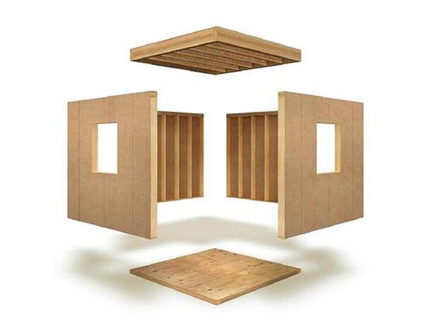 【【ツーバイフォー工法(枠組壁工法)】】ツーバイフォー工法(枠組壁工法)が地震に強い理由は、住まい全体が床・壁・天井の6面体で構成される「モノコック構造」であること。