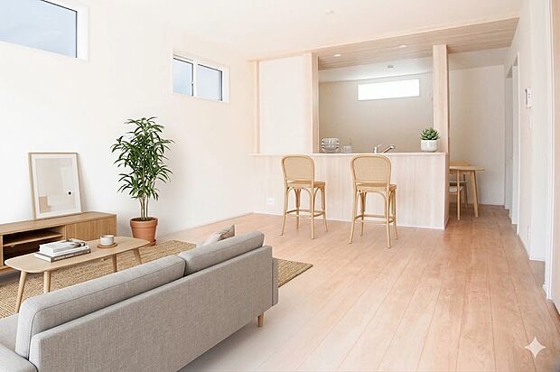 【家具はイメージです】リビングは、食事スペースと寛げる場所設けてもまだ余裕の広さ