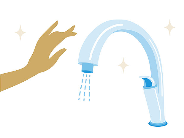 【タッチレスハンドシャワー水栓】センサーに手をかざすだけで水が出るタッチレス水栓。汚れた手で水栓に触れないため、調理中やウイルス対策に便利です。