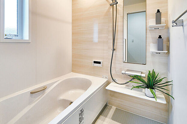 【【バスルーム/LIXIL AX】】なめらかな光沢が美しい人造大理石浴槽は、ダブル保温構造で地球にも家計にも優しいエコアイテム。いつでもきれいなバスルームが続く、お手入れの簡単さも魅力です。