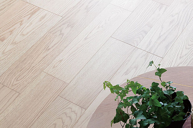 【【銘樹モクトーン】】抗菌・抗ウイルス加工を施したSIAA認証取得のフローリングを採用。家族の健康に配慮しながら天然木特有の風合いや木目を感じられます。
※2Fは「アンビエントフロアーCV」となります。