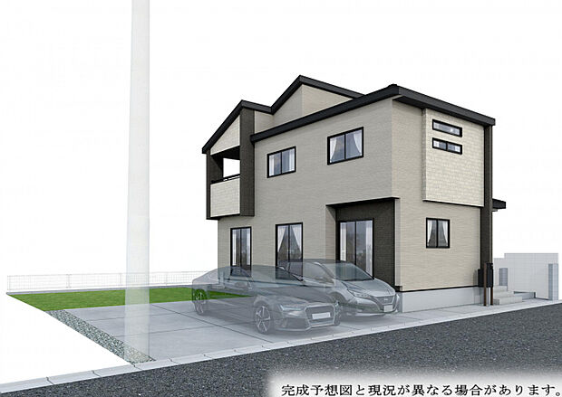 【外観完成予想図】 JR山陽本線・JR伯備線・水島臨海鉄道「倉敷」駅まで徒歩17分。スーパーや小学校・公園が徒歩9分圏内に位置しており、子育て世帯におすすめのロケーションです。