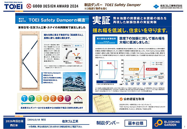 【【耐震等級3＋制震ダンパー】】■東栄住宅・住友ゴム工業・カナイの共同開発■小さな地震から大きな地震まで幅広く効果を発揮■揺れ幅を低減し、大切な住まいを守ります■実証実験済み