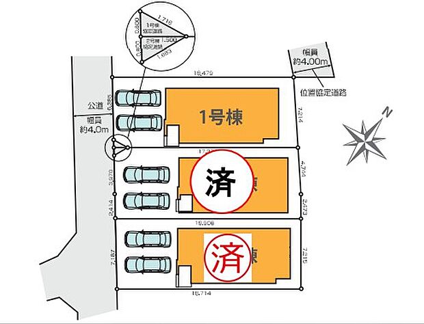 敷地40坪超え全3棟♪南西道路につき通風採光良好のお住まいです!カースペース2台分ございますので、家族分の自転車を駐輪したり、来客用の駐車スペースとしてもお使いいただけます。