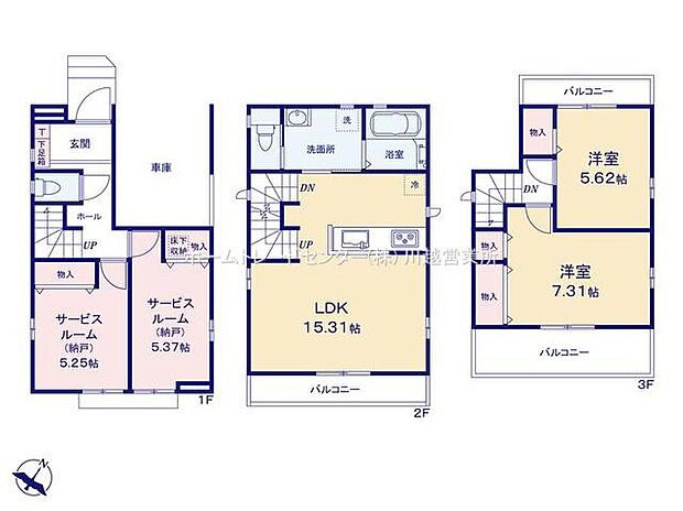 (１号棟)、4LDK、土地面積71.9m2、建物面積107.99m2