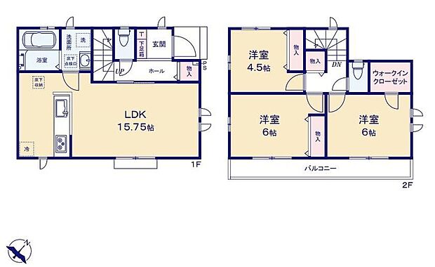 (A号棟)、3LDK、土地面積100.86m2、建物面積79.18m2 