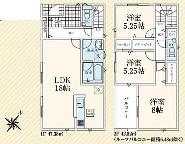 カウンター付き対面式システムキッチンを配したワンフロアタイプの１８帖LDK♪玄関にはシューズインクローゼットを完備♪お客様を迎える玄関、いつでもスッキリを保てます！全居室南西向き♪ 