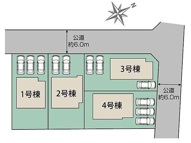 【全体区画図】東武東上線・東武越生線「坂戸」駅徒歩16分♪個性豊かな全4棟!各棟、個性を持たせたカラーバリエーション。きっと、お好みのお住まいが見つかります。