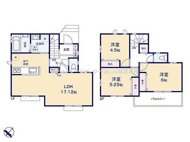 【3LDK】対面式システムキッチンを配したワンフロアタイプのLDKはゆとりの17帖超え♪ご家族でゆったりとお寛ぎいただけます!家事が捗る水回り集中設計♪料理・洗濯がズムーズに行えます!
