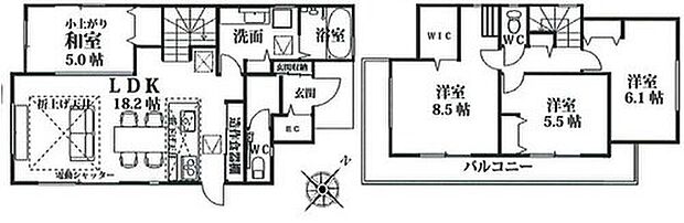 【4LDK】リビングに隣接する小上り和室を開放すると23帖超えの大空間に!リビングの延長として広くお使いいただけます。キッズコーナーやお昼寝コーナーにも最適♪パントリー・WIC・SIC完備!
