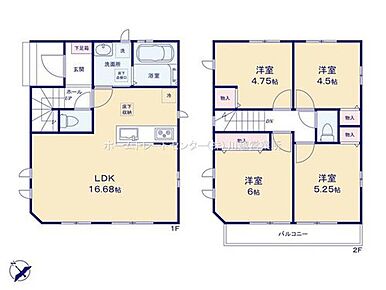 対面式システムキッチンを配した１６帖超LDK♪２階は居室を多く設けました！全居室二面採光で収納完備！ご家族それぞれのプライベート空間も保てますね♪ 